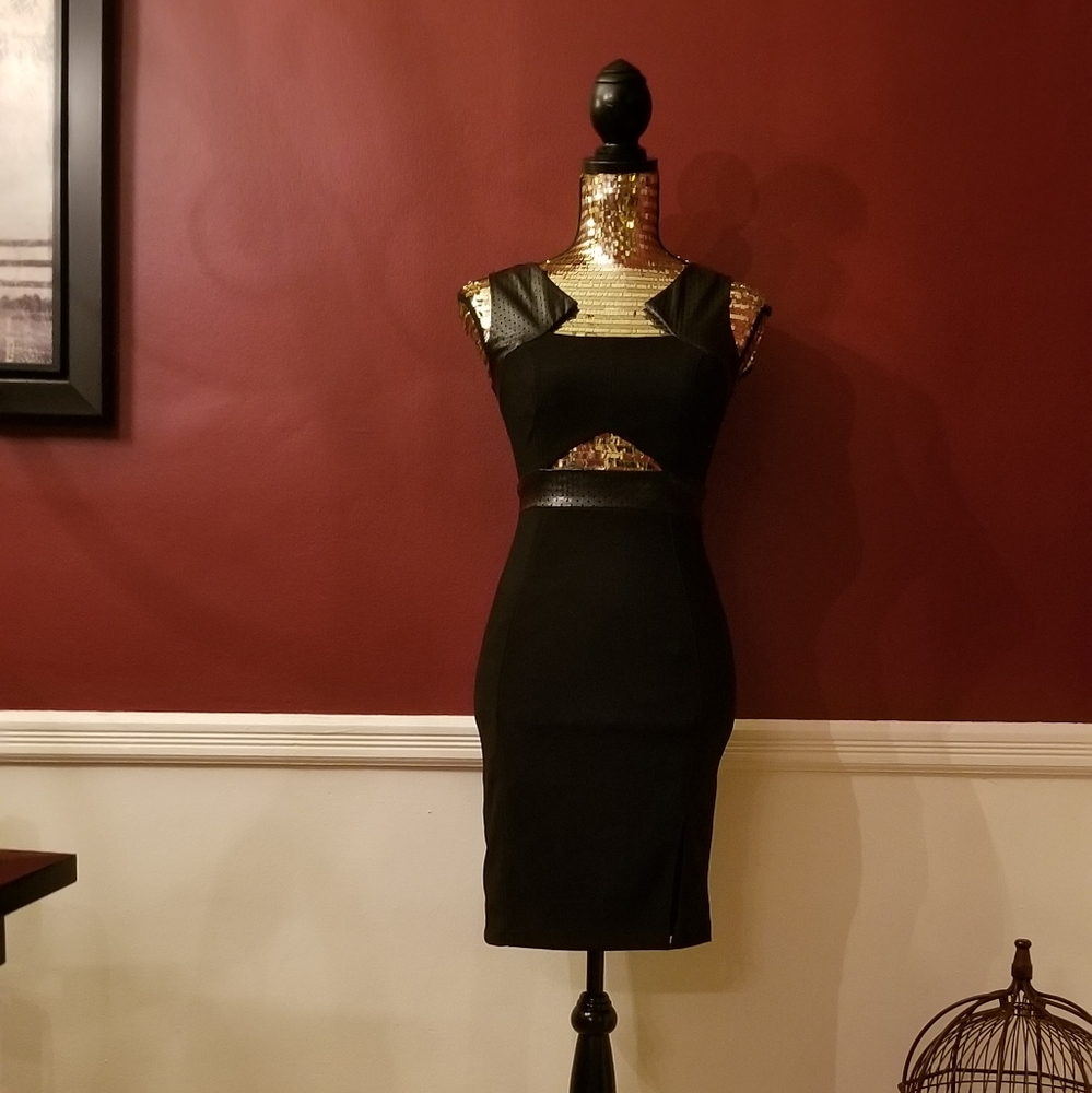 Just Fab Faux Leather Cutout Sheath Dress